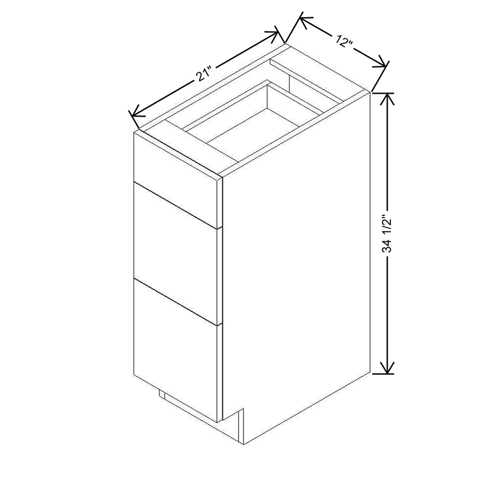 Modernform Cabinet Matte White 12" W X 34 1/2" H X 21" D Vanity Base with 3 Drawers